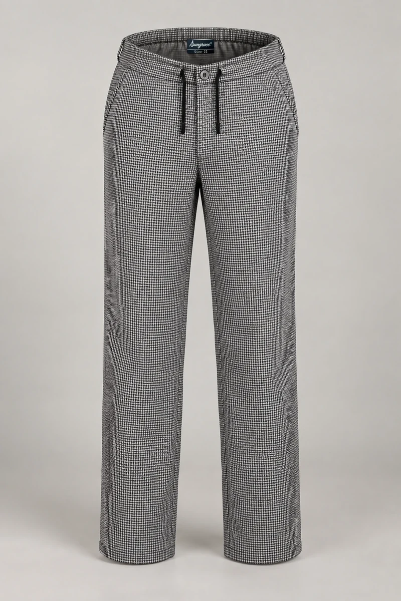 Sungrace chef trousers design 1: Heather-Grey Drawstring, showing the genuine Sungrace woven label
