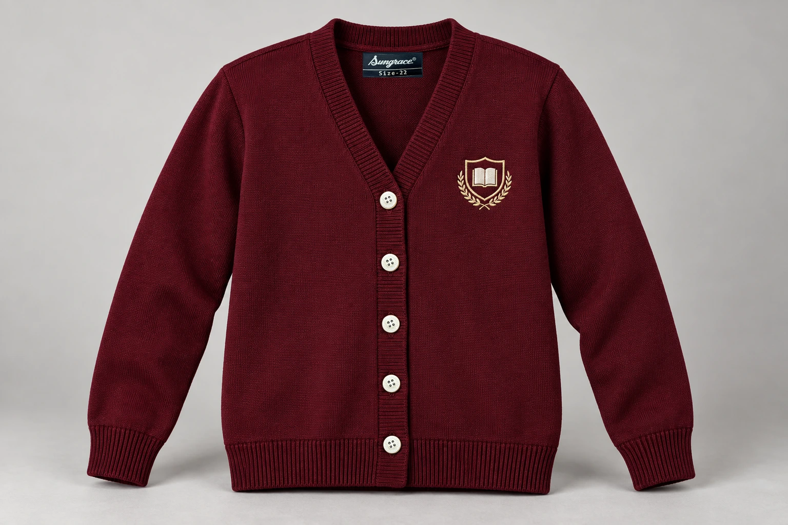 Full-Sleeve School Cardigans — Burgundy cardigan. product. Illustrative catalogue concept.