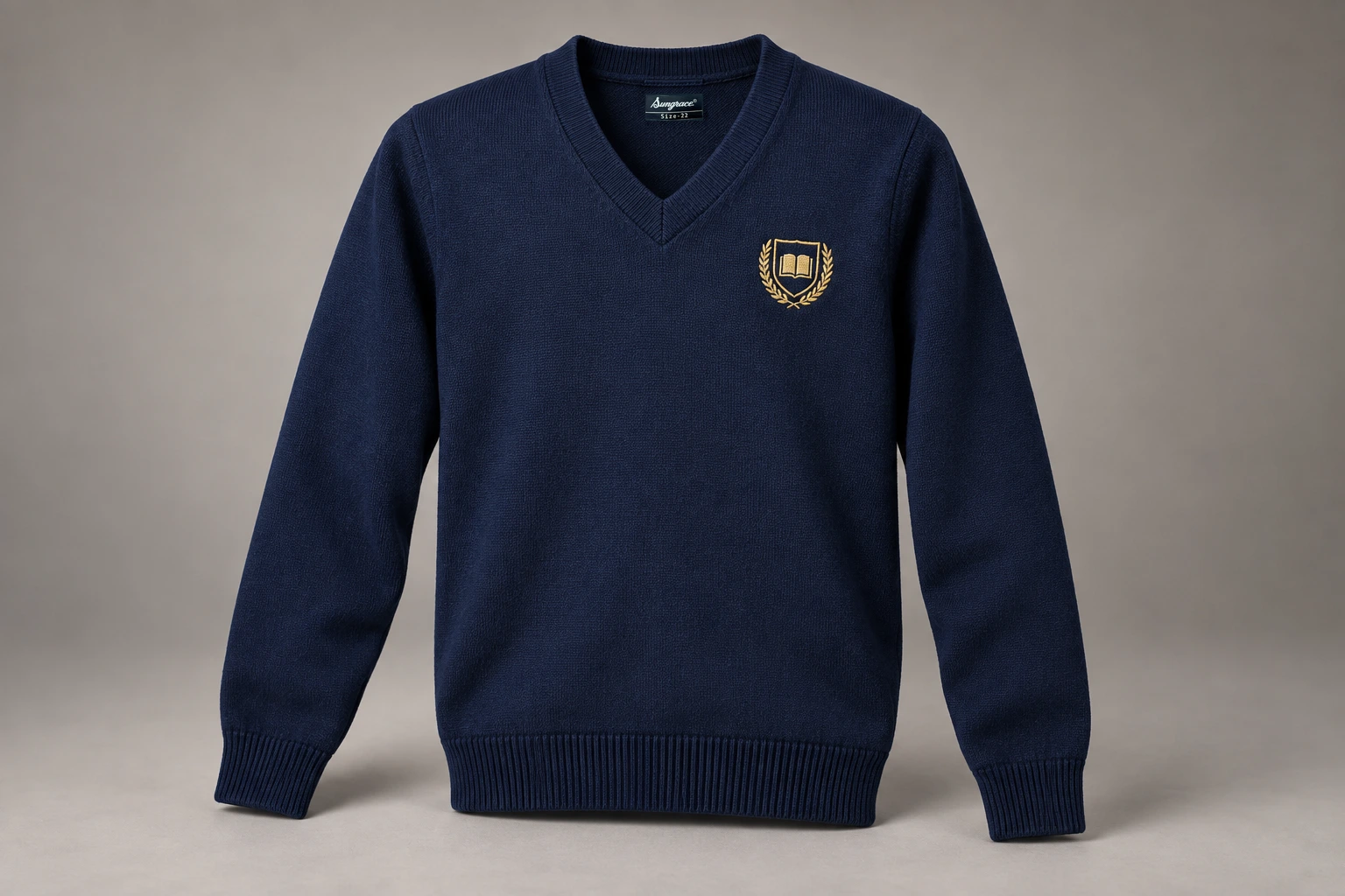 Full-Sleeve School Sweaters — Navy V-neck. product. Illustrative catalogue concept.