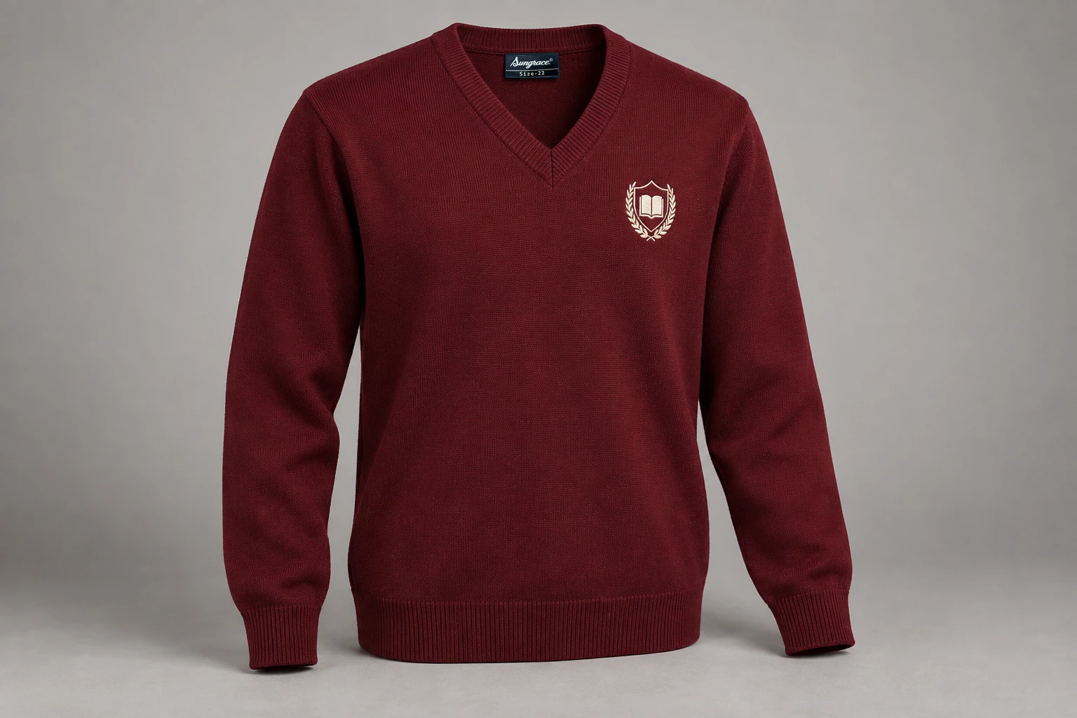 Full-Sleeve School Sweaters — Burgundy V-neck. product. Illustrative catalogue concept.