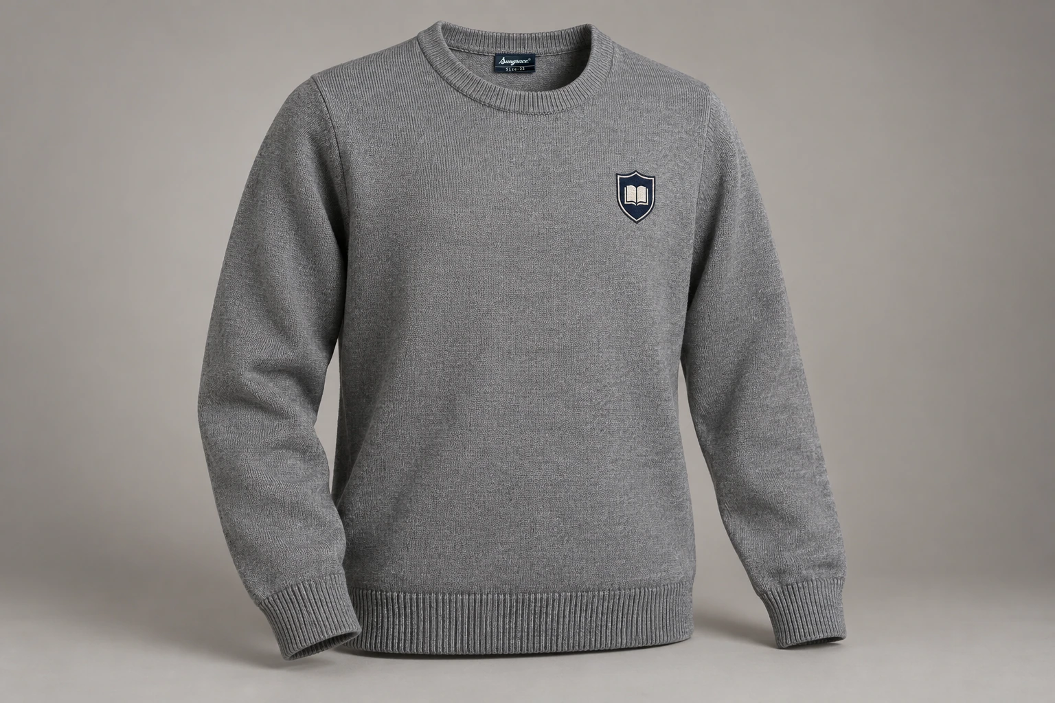 Full-Sleeve School Sweaters — Grey crew neck. product. Illustrative catalogue concept.