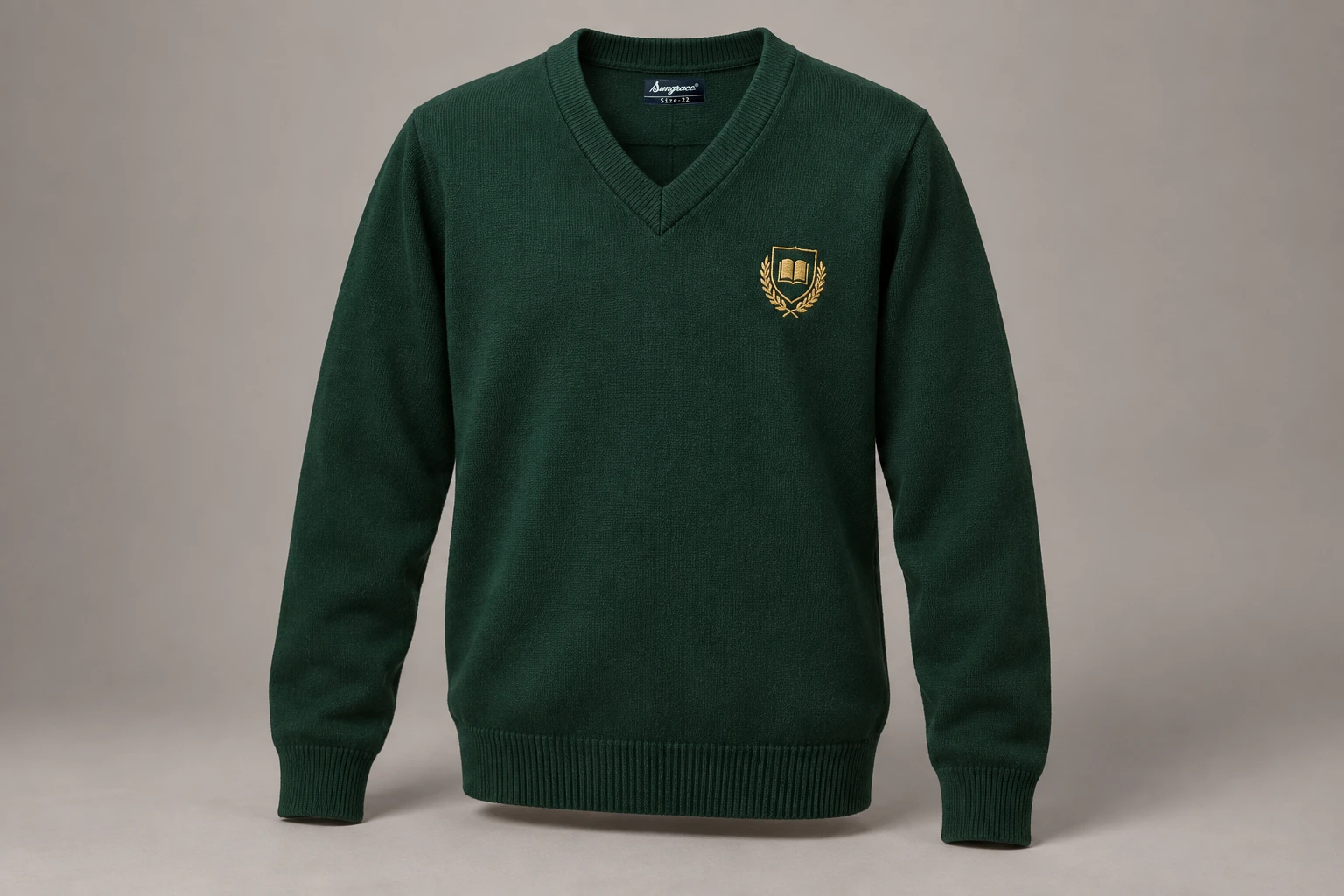 Full-Sleeve School Sweaters — Bottle green V-neck. product. Illustrative catalogue concept.