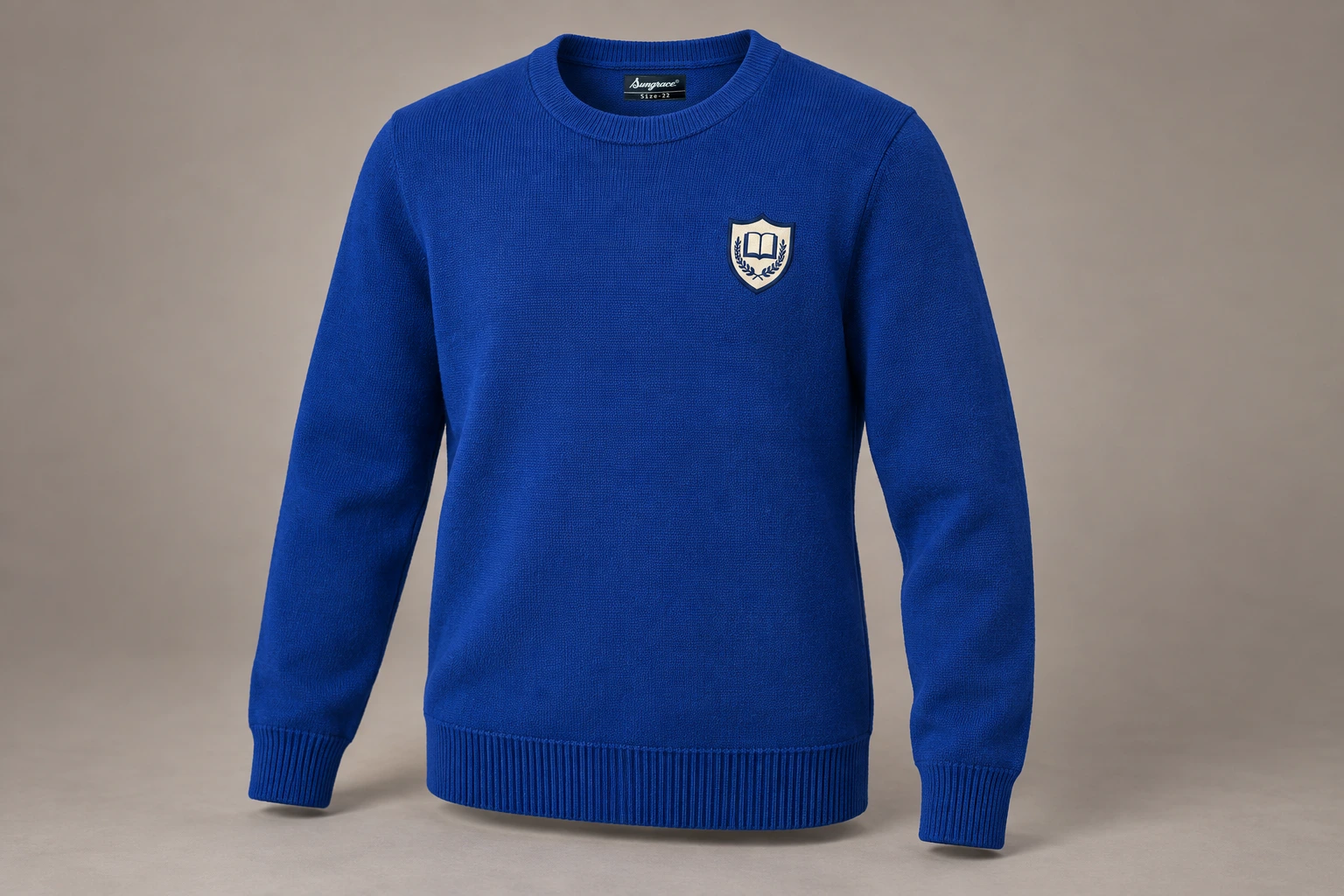 Full-Sleeve School Sweaters — Royal blue crew neck. product. Illustrative catalogue concept.