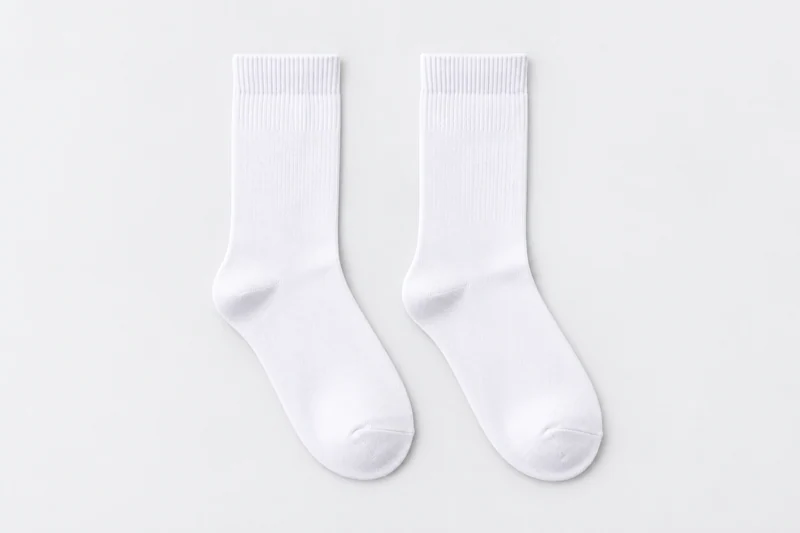 School Socks — plain white crew socks. product. Illustrative catalogue concept.