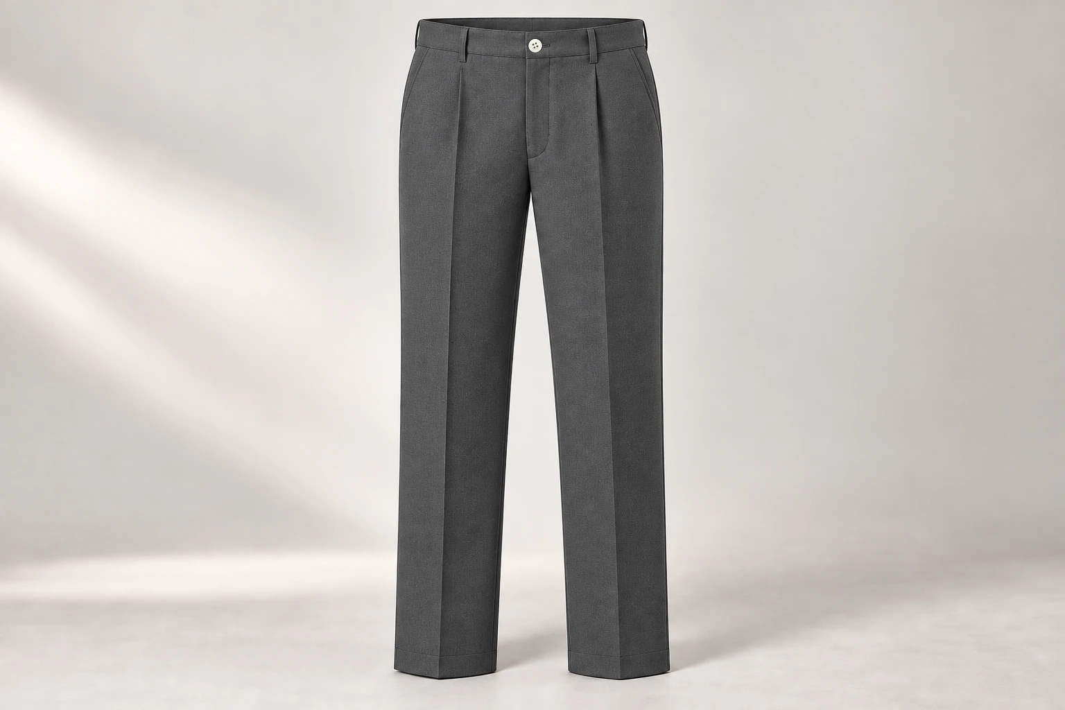 School Trousers — Charcoal school trousers with single front pleats. product front. Illustrative catalogue concept.