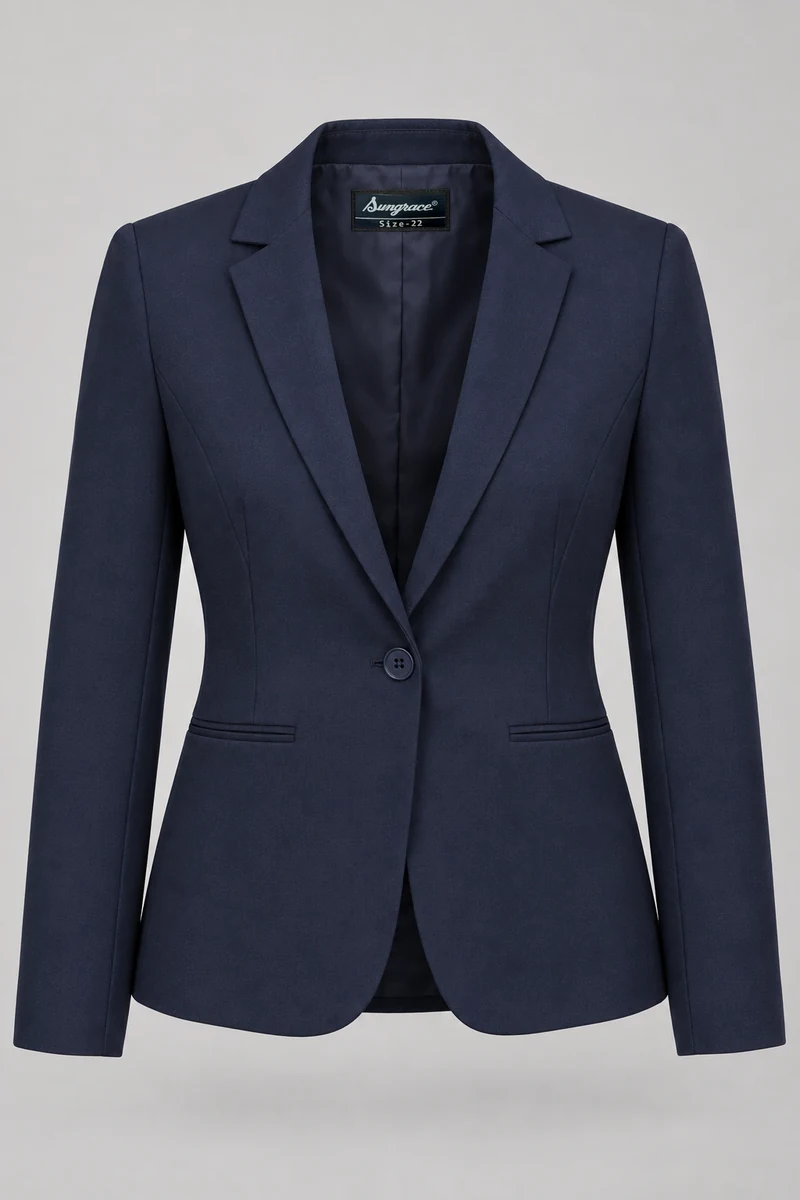 Sungrace service jackets design 2: Women’s Navy Reception, showing the genuine Sungrace woven label