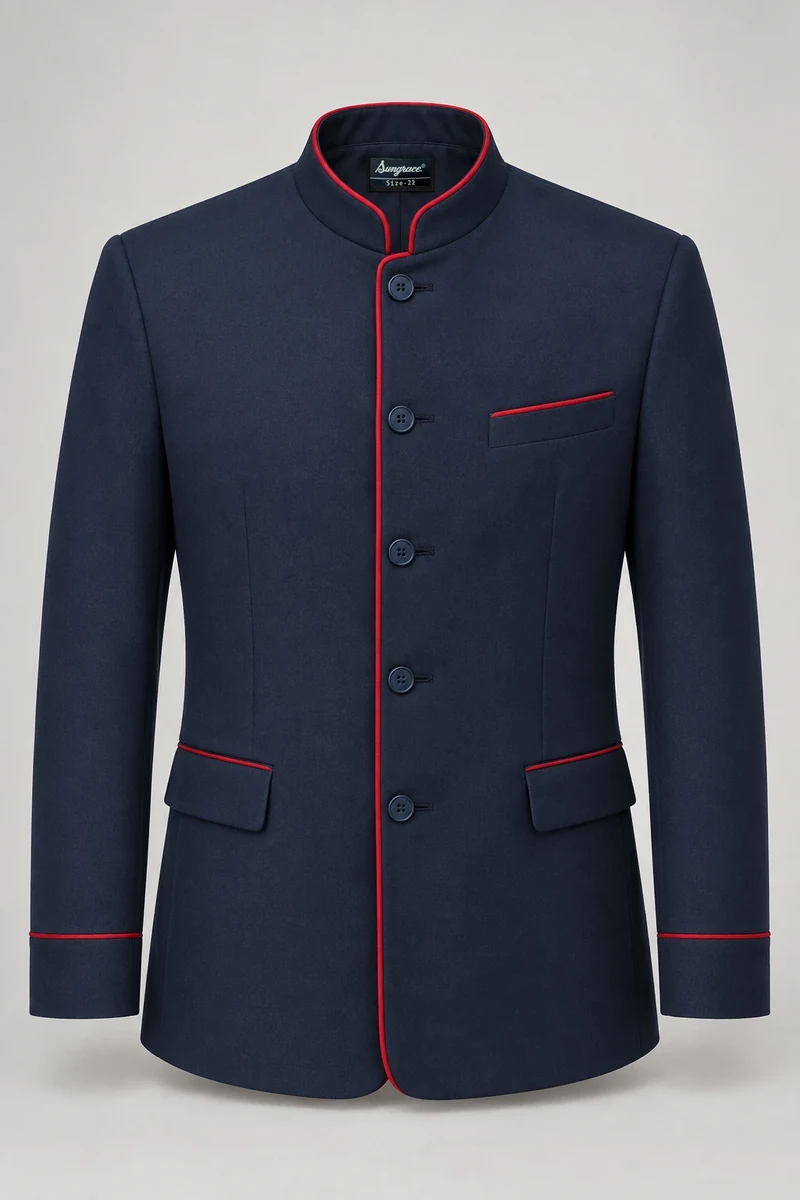 Sungrace service jackets design 5: Men’s Navy Concierge, showing the genuine Sungrace woven label