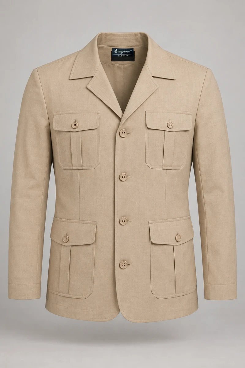 Sungrace service jackets design 9: Men’s Sand Resort, showing the genuine Sungrace woven label