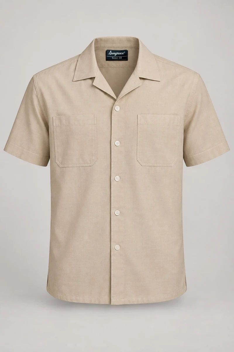 Sungrace service shirts & blouses design 9: Men’s Sand Resort, showing the genuine Sungrace woven label