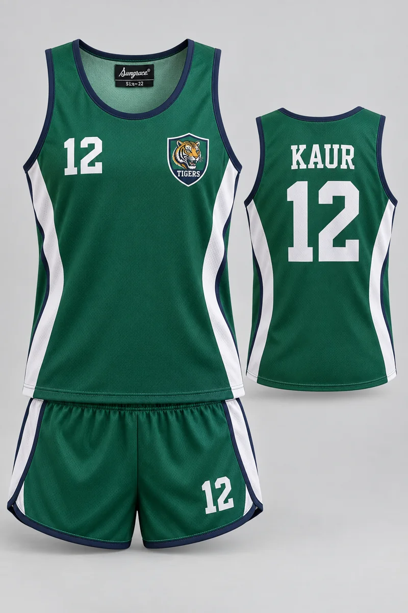 Children's Athletics kit: Emerald Side Panel, KAUR 12, team crest and Sungrace neck label