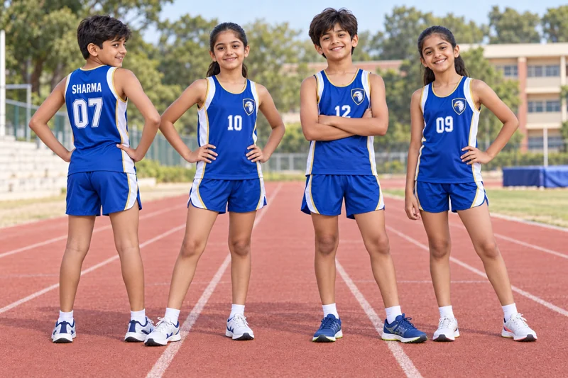 Schoolchildren wearing Athletics team uniforms