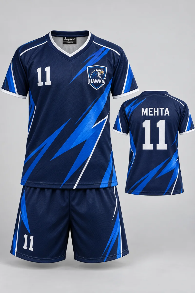 Children's Badminton kit: Navy Lightning, MEHTA 11, team crest and Sungrace neck label