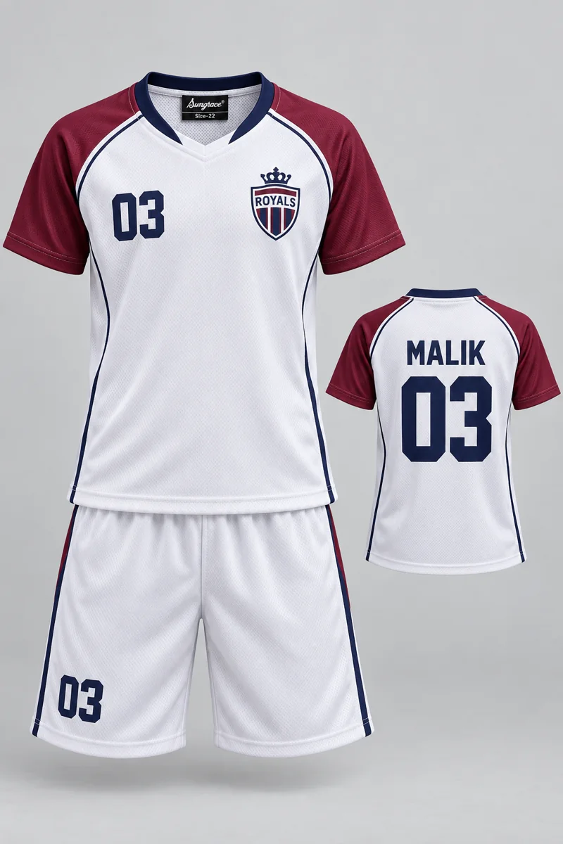 Children's Badminton kit: White Contrast, MALIK 03, team crest and Sungrace neck label