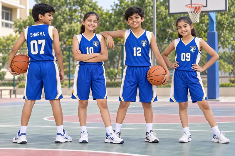 Schoolchildren wearing Basketball team uniforms