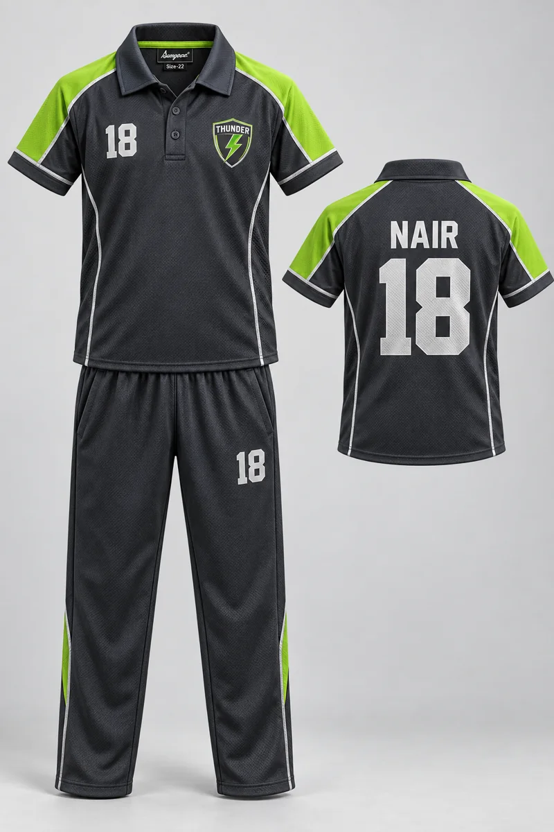 Children's Cricket kit: Charcoal Sprint, NAIR 18, team crest and Sungrace neck label