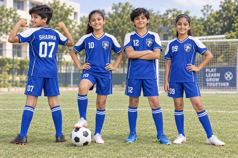 Schoolchildren wearing Football team uniforms