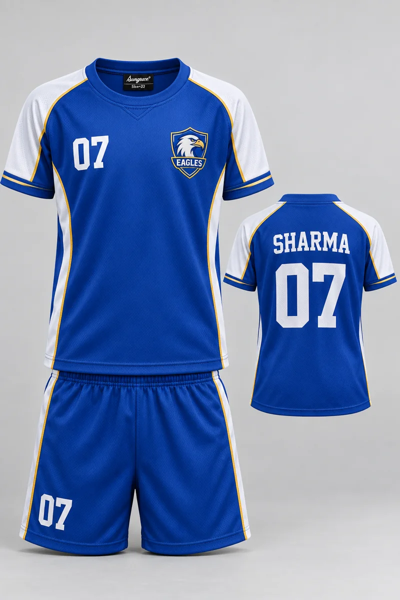 Children's Handball kit: Classic Royal, SHARMA 07, team crest and Sungrace neck label