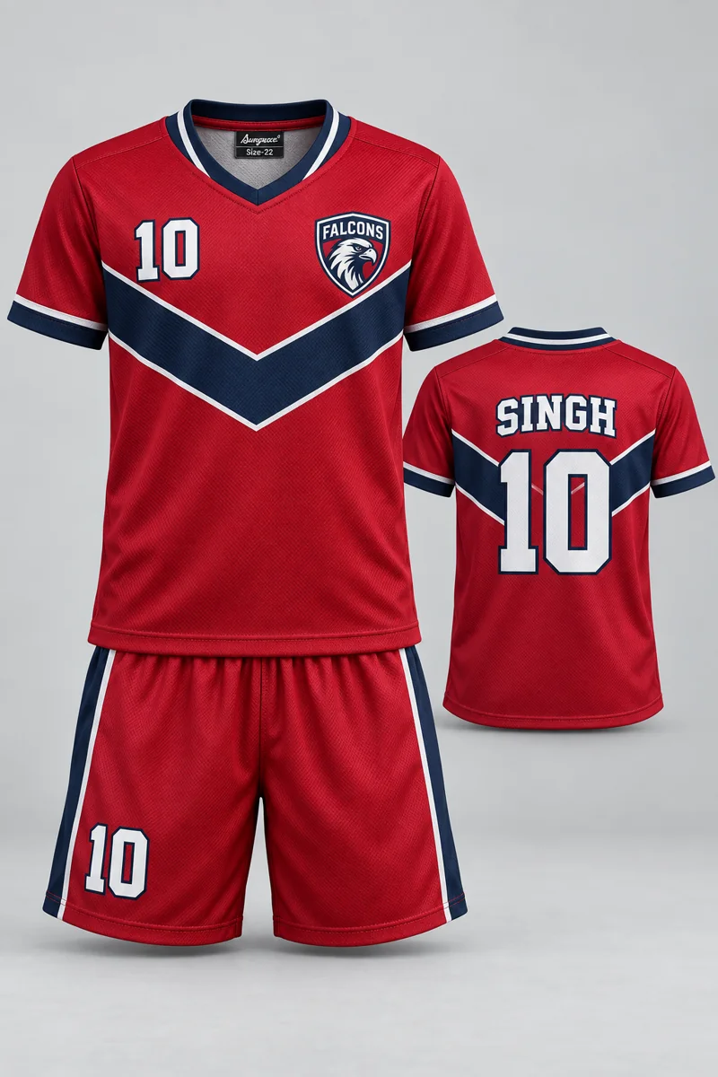 Children's Handball kit: Crimson Chevron, SINGH 10, team crest and Sungrace neck label
