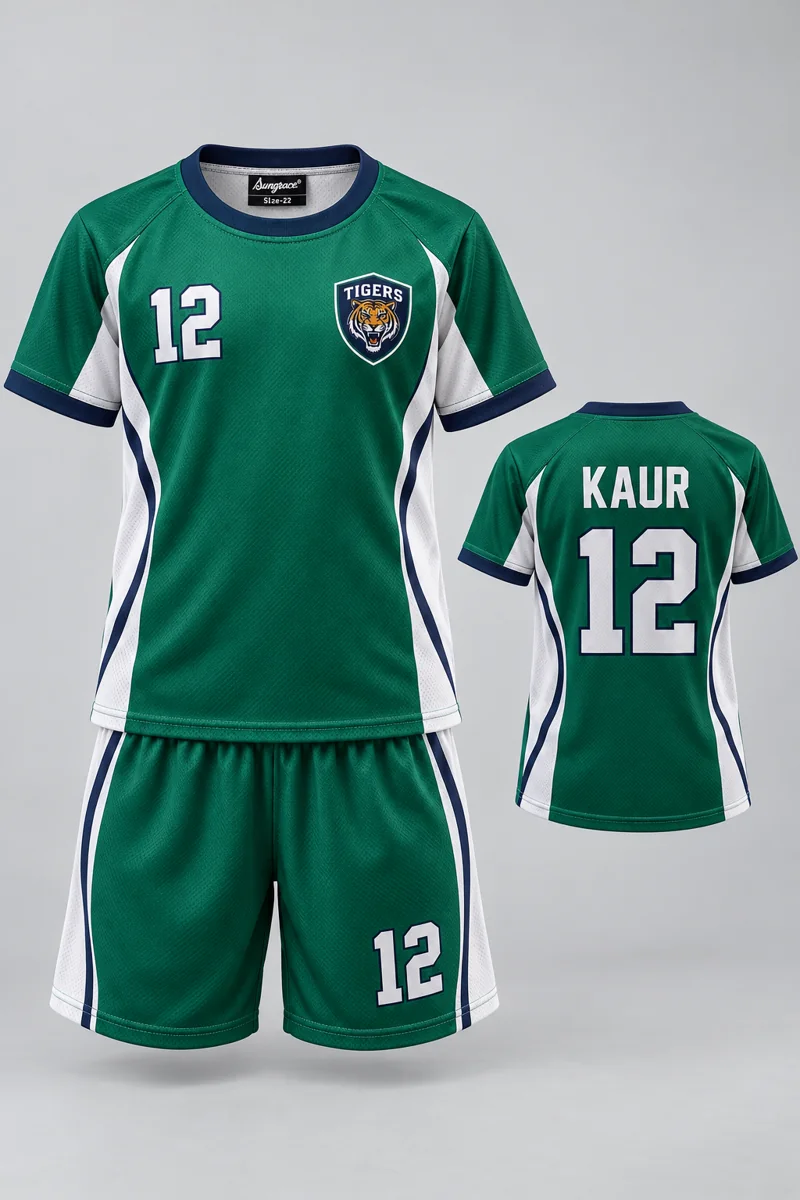 Children's Handball kit: Emerald Side Panel, KAUR 12, team crest and Sungrace neck label