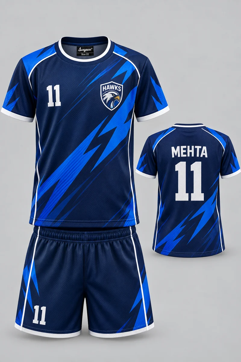 Children's Handball kit: Navy Lightning, MEHTA 11, team crest and Sungrace neck label