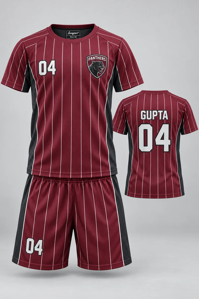 Children's Handball kit: Burgundy Pinstripe, GUPTA 04, team crest and Sungrace neck label