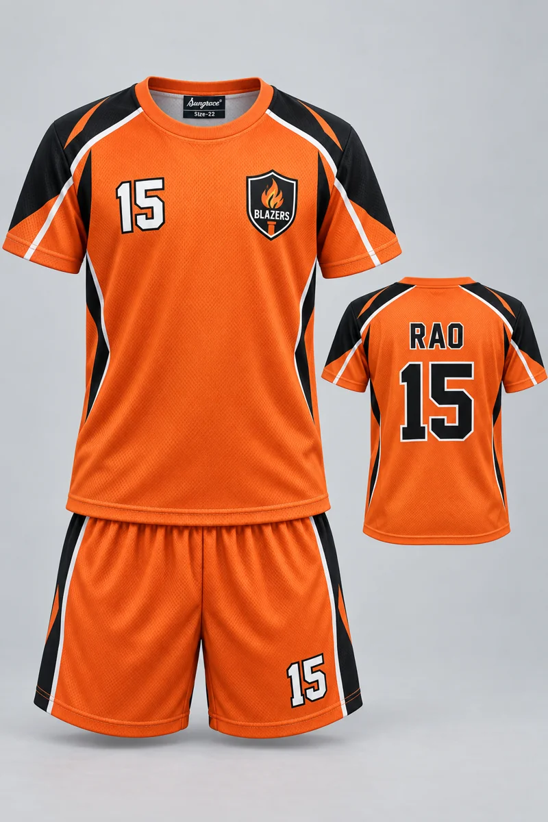 Children's Handball kit: Orange Velocity, RAO 15, team crest and Sungrace neck label