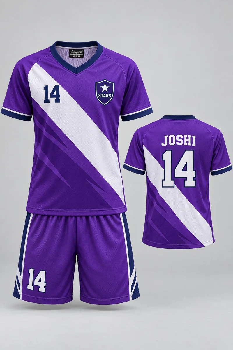 Children's Handball kit: Violet Stride, JOSHI 14, team crest and Sungrace neck label
