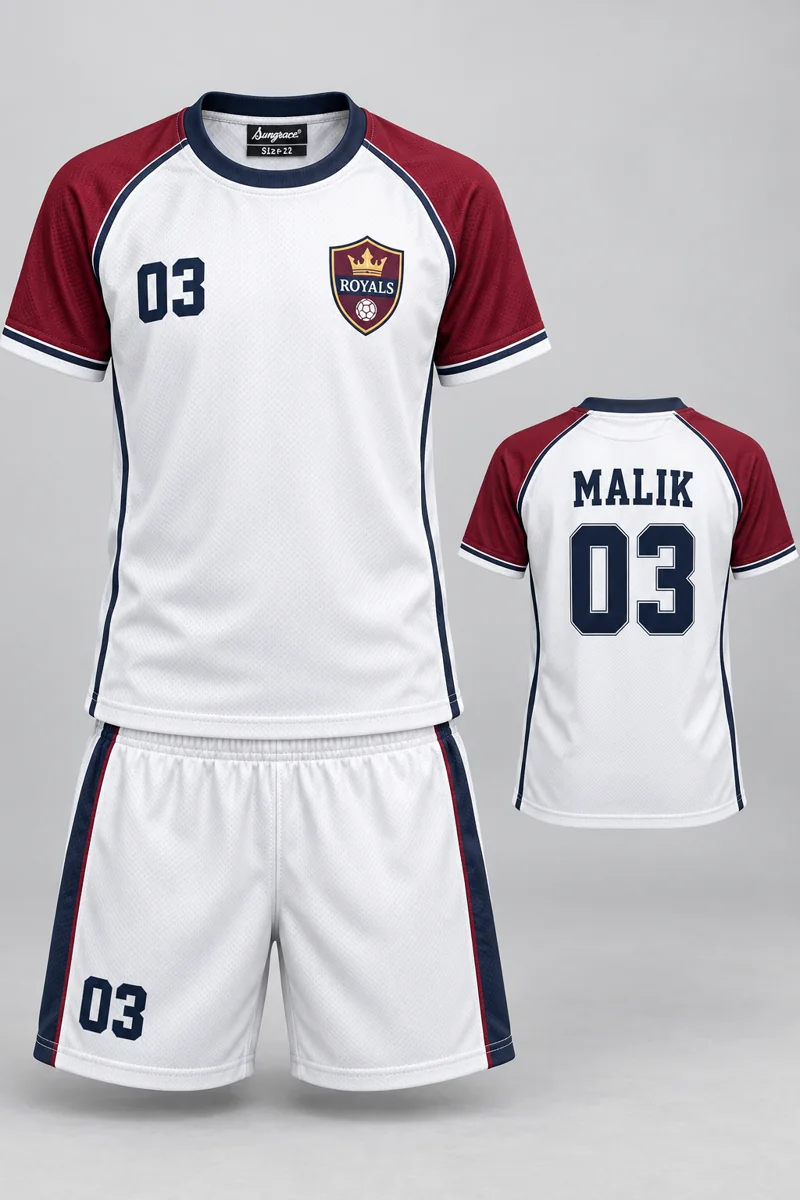 Children's Handball kit: White Contrast, MALIK 03, team crest and Sungrace neck label