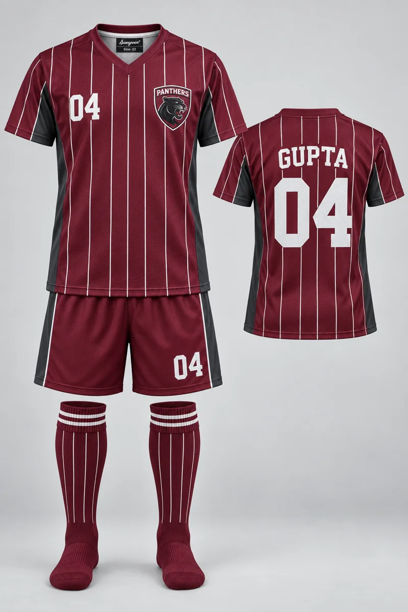 Children's Hockey kit: Burgundy Pinstripe, GUPTA 04, team crest and Sungrace neck label