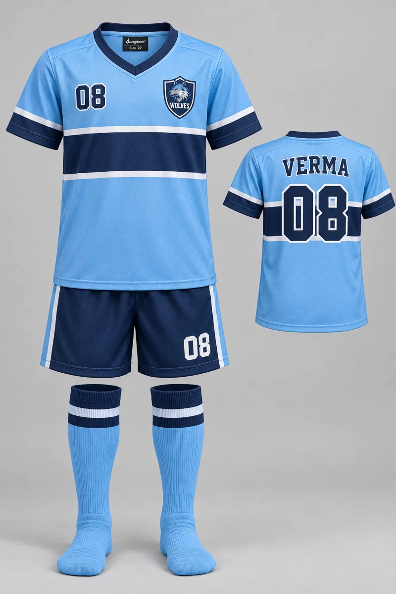 Children's Hockey kit: Sky Horizon, VERMA 08, team crest and Sungrace neck label
