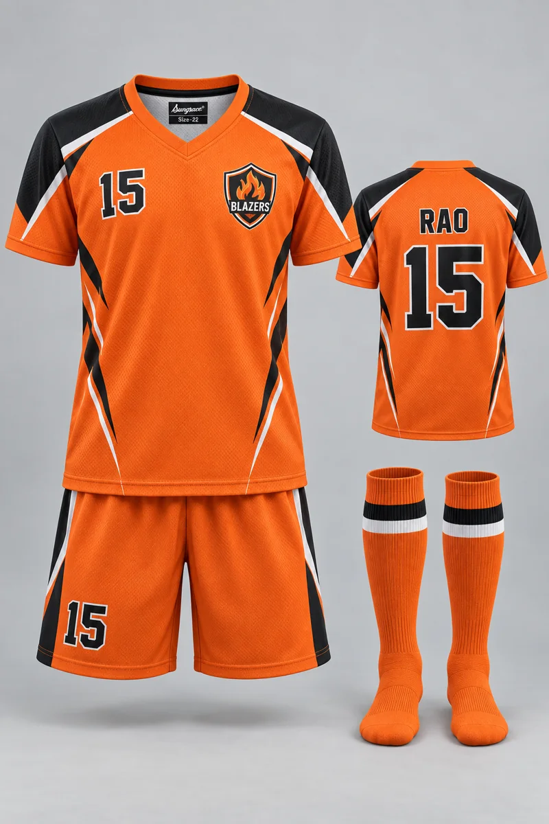 Children's Hockey kit: Orange Velocity, RAO 15, team crest and Sungrace neck label