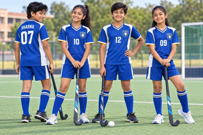 Schoolchildren wearing Hockey team uniforms