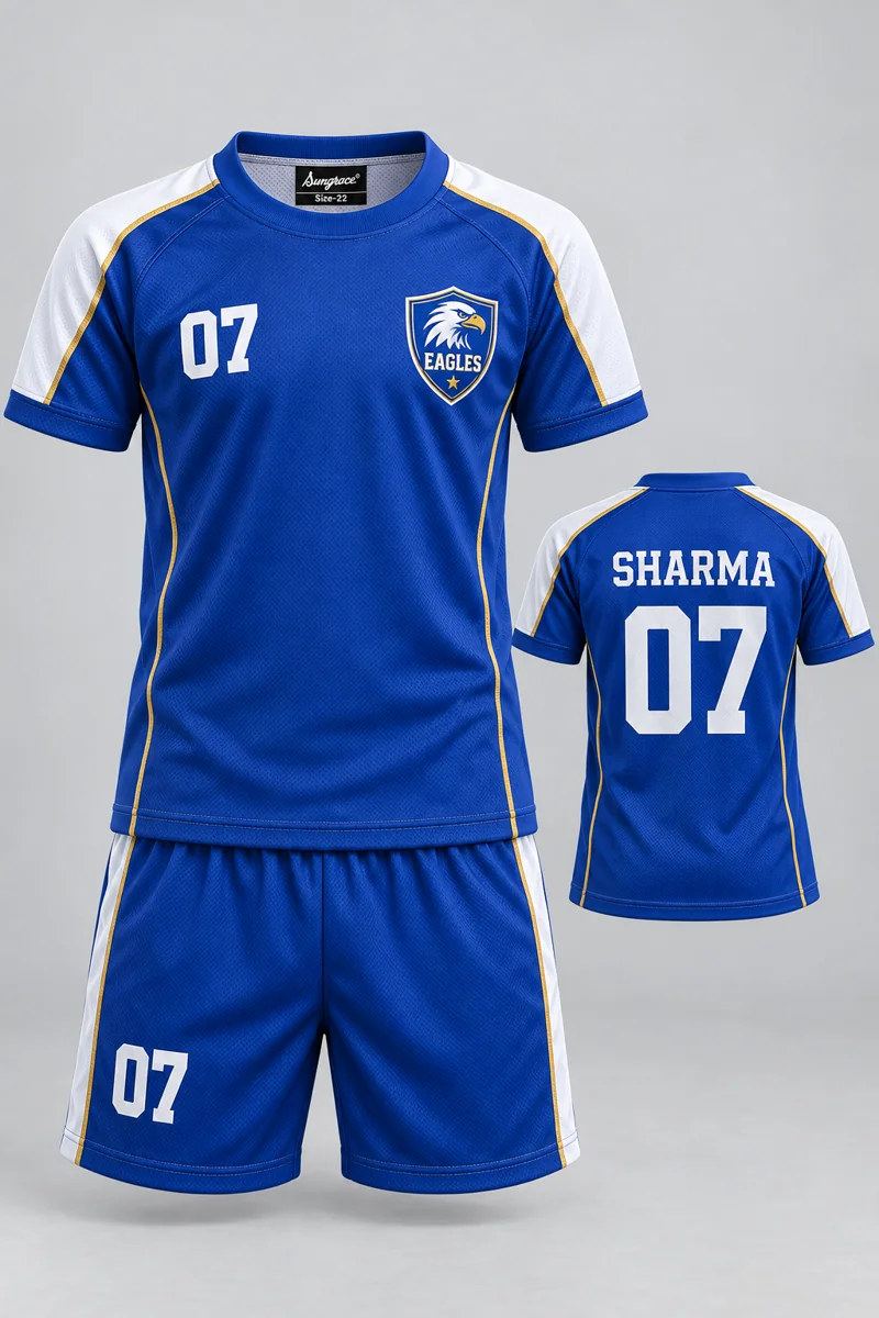 Children's Kabaddi kit: Classic Royal, SHARMA 07, team crest and Sungrace neck label