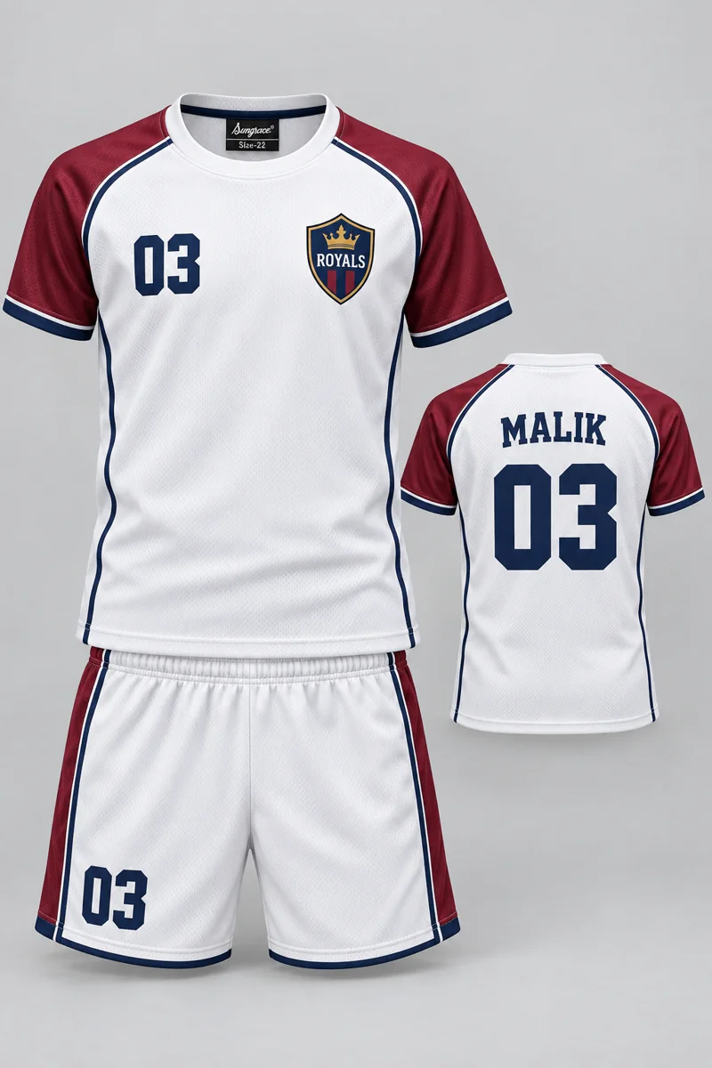 Children's Kabaddi kit: White Contrast, MALIK 03, team crest and Sungrace neck label