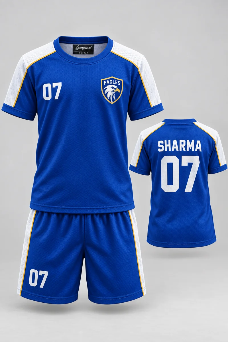 Children's Kho-Kho kit: Classic Royal, SHARMA 07, team crest and Sungrace neck label