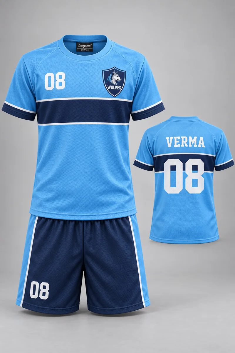 Children's Kho-Kho kit: Sky Horizon, VERMA 08, team crest and Sungrace neck label