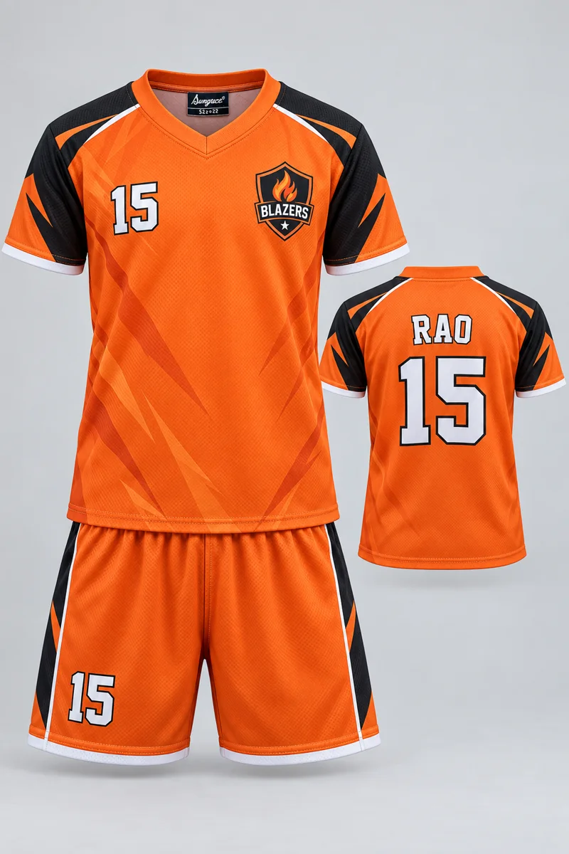 Children's Kho-Kho kit: Orange Velocity, RAO 15, team crest and Sungrace neck label