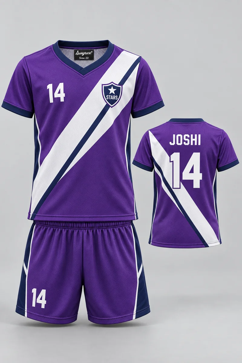 Children's Kho-Kho kit: Violet Stride, JOSHI 14, team crest and Sungrace neck label