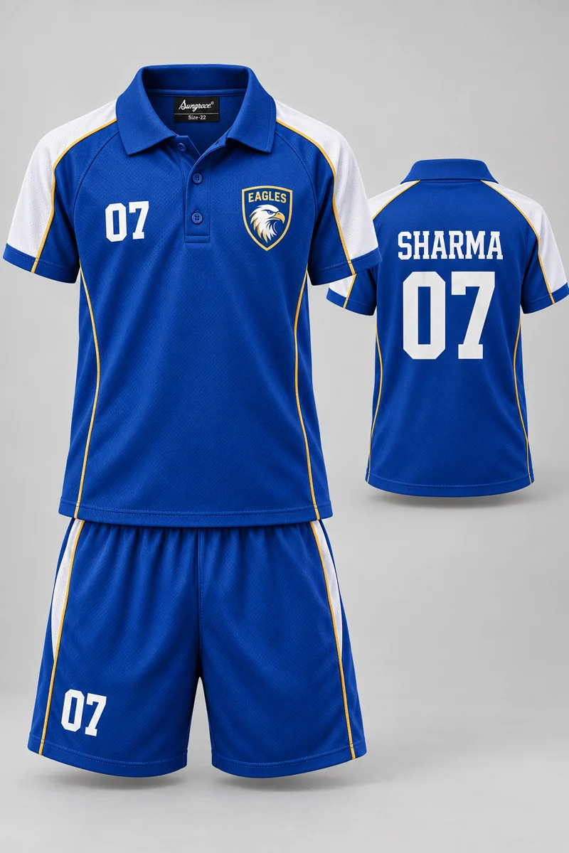Children's Table Tennis kit: Classic Royal, SHARMA 07, team crest and Sungrace neck label