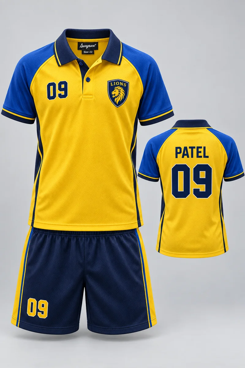 Children's Table Tennis kit: Sunrise Gold, PATEL 09, team crest and Sungrace neck label