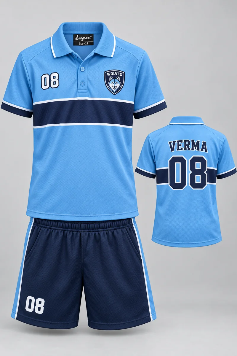 Children's Table Tennis kit: Sky Horizon, VERMA 08, team crest and Sungrace neck label