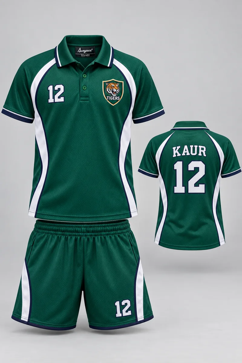 Children's Tennis kit: Emerald Side Panel, KAUR 12, team crest and Sungrace neck label