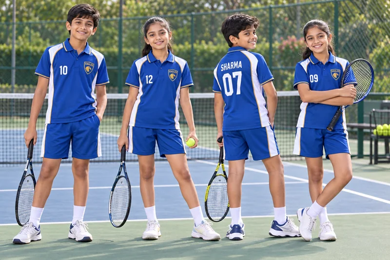 Schoolchildren wearing Tennis team uniforms
