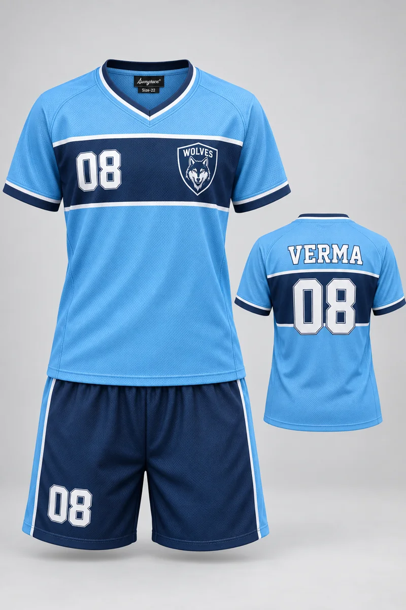 Children's Volleyball kit: Sky Horizon, VERMA 08, team crest and Sungrace neck label