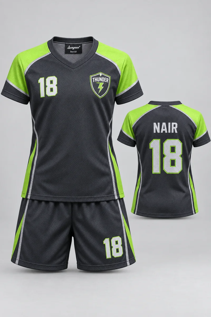 Children's Volleyball kit: Charcoal Sprint, NAIR 18, team crest and Sungrace neck label