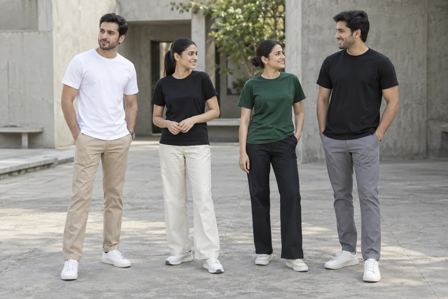 Catalogue design concept: Private Label Manufacturing. Custom garments developed from your idea, reference sample or tech pack, with your own branding. North Indian models in an Indian setting.