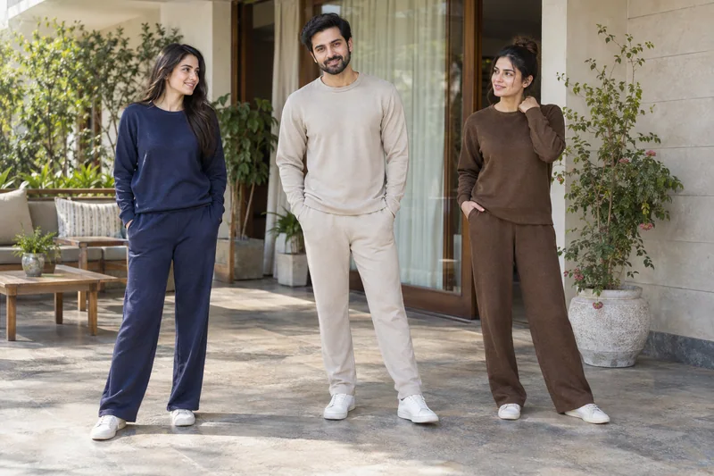 Coordinated, Effortlessly. Contemporary knit sets in navy, stone and brown. — collection preview