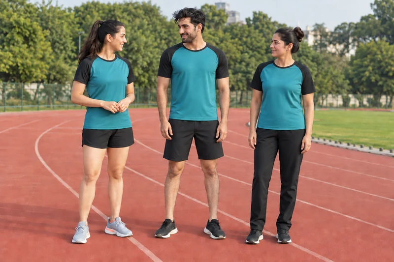 Ready for Training. Teal and black training tops with coordinated bottoms. — collection preview