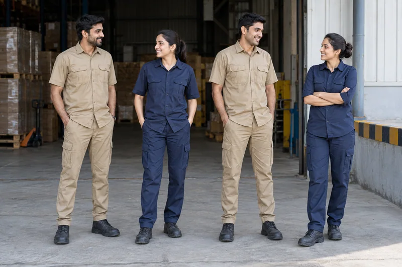 Ready for the Working Day. Khaki and navy work shirts with cargo trousers. — collection preview