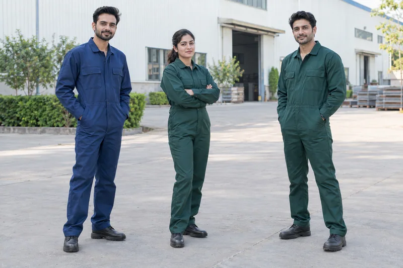 A Uniform for Your Operation. Blue and forest-green coveralls in coordinated cuts. — collection preview